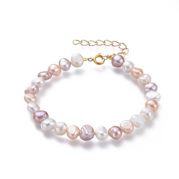 Natural Freshwater Pearl Beaded Bracelets, with Iron Extension Chain, Brass Findings, Mixed Color, Golden, 7-1/4 inch~7-1/2 inch(18.5~19cm)