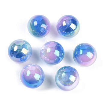 Gradient Color Resin Beads, Pearlized, Round, Deep Sky Blue, 16mm, Hole: 2.5mm