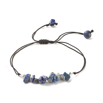 Natural Lapis Lazuli Chips Braided Bead Bracelet, Gemstone Adjustable Bracelet for Women, Inner Diameter: 5/8~3-5/8 inch(1.6~9.3cm)