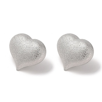 Brass Stud Earrings, Heart, Real Platinum Plated, 26x30x11.5mm