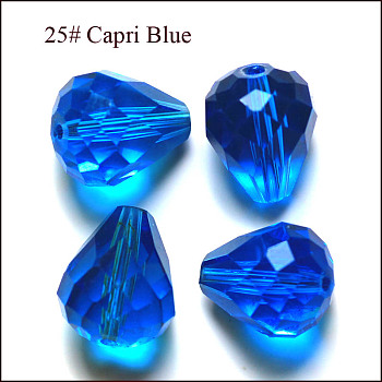 Imitation Austrian Crystal Beads, Grade AAA, Faceted, Drop, Dodger Blue, 6x8mm, Hole: 0.7~0.9mm