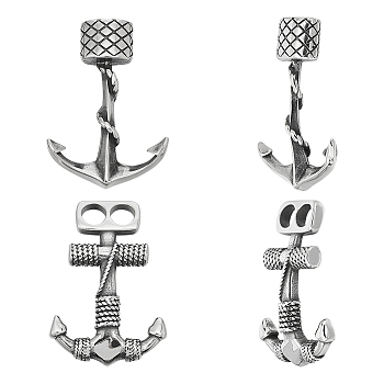 4Pcs 2 Styles 304 Stainless Steel Anchor Hook Clasps, For Leather Cord Bracelets Making, Antique Silver, 39~39.5x27~28x5~7.5mm, 2pcs/style