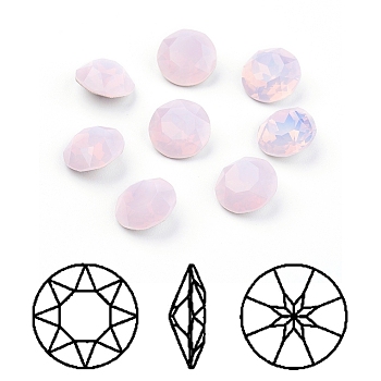 Pointed Back & Back Plated K9 Glass Rhinestone Cabochons, Grade A, Faceted, Flat Round, Rose Water Opal, 10x5mm