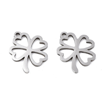 201 Stainless Steel Charms, Laser Cut, Clover, Stainless Steel Color, 14x12x1mm, Hole: 1.2mm