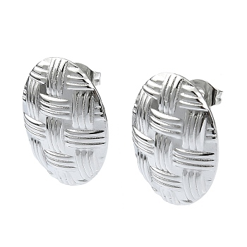 201 Stainless Steel Stud Earrings, with 304 Stainless Steel Pins, Textured Oval, Stainless Steel Color, 20x15mm