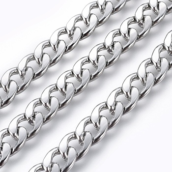 Men Curb Chain Necklace, 304 Stainless Steel Necklaces, with Lobster Claw Clasps, Rock Style, Stainless Steel Color, 23.6 inch(60cm)