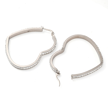 304 Stainless Steel Heart Hoop Earrings, with Polymer Clay and Rhinestone, Stainless Steel Color, 50x42.5x3.5mm, Pin: 0.8mm