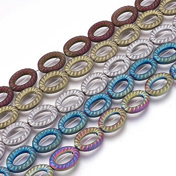 Electroplated Non-magnetic Synthetic Hematite Beads Strands, Frosted, Oval, Mixed Color, 16x12x4mm, Hole: 1mm, about 25pcs/strand, 15.74 inch(40cm)