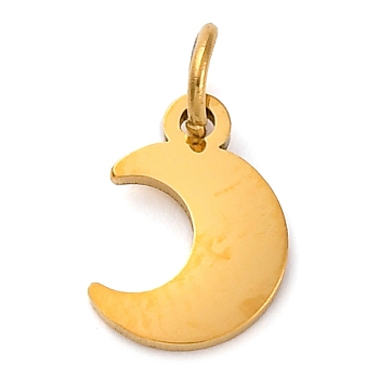 304 Stainless Steel Charms, Real 18K Gold Plated, Laser Cut, Moon, 9x6x1mm, Hole: 2.5mm, 5pcs/set