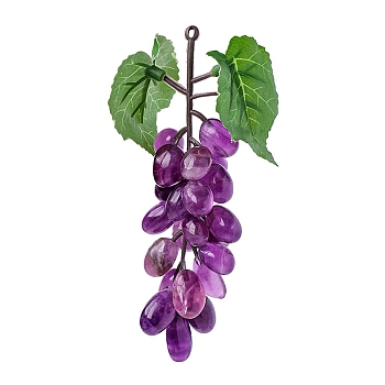 Natural Fluorite Grape Model Pendants, Home Decoration Ornament, Purple, 150mm