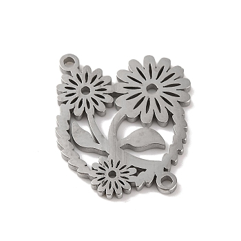 Non-Tarnish 304 Stainless Steel Hollow Connector Charms, Laser Cut, Flower, Stainless Steel Color, 17.5x20.5x1mm, Hole: 1.2mm