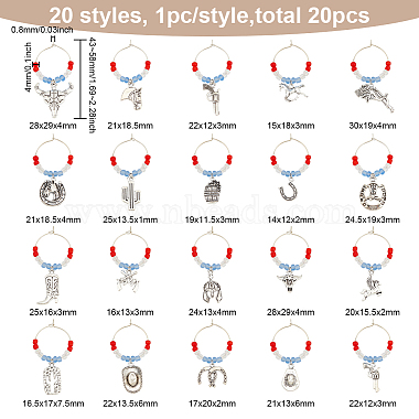 20Pcs 20 Style Cowboy Theme Alloy Wine Glass Charms with Glass Beads(AJEW-BC0003-77)-2