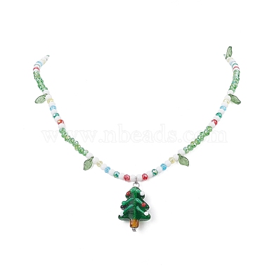 Acrylic Christmas Tree Pendant Necklace(NJEW-TA00076)-3