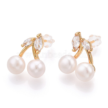 Natural Pearl Stud Earrings with Cubic Zirconia(PEAR-N020-05G)-3
