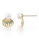 Brass Shell Shape & Natural Pearl Stud Earrings(PEAR-N020-05H)-2