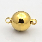 Ion Plating(IP) 304 Stainless Steel Magnetic Clasps with Loops, Round, Golden, 12x8mm, Hole: 1.2mm(STAS-N014-02-8mm)