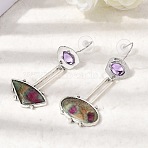 Alloy & Resin Dangle Earrings, Oval & Triangle, Left and Right, Platinum, 59x26.5mm(EJEW-Z163-01P)