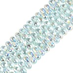 Electroplate Transparent Glass Beads Strands, Teardrop, AB Color Plated, Half Plated, Top Drilled, Light Cyan, 8.5~9x5.5~6x5~6mm, Hole: 0.8~0.9mm, about 95~101pcs/strand, 11.81~13.39 inch(30~34cm)(EGLA-N057-01A-02)
