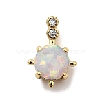 Synthetic Opal Flat Round Oval Charms, with Brass Pave Clear Cubic Zirconia Settings and Jump Rings, Real 18K Gold Plated, Long-Lasting Plated, Rack Plating, White, 12.5x8.5x4mm, Hole: 4x1.5mm(KK-H089-05A-01)