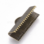 Brass Ribbon Crimp Ends, Rectangle, Antique Bronze, 8x20mm, Hole: 1.5x5mm(KK-Q747-10F-AB)