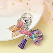 Resin Letter & Acrylic Butterfly Charms Keychain, Tassel Pendant Keychain with Alloy Keychain Clasp, Letter D, 9cm(KEYC-YW00001-04)