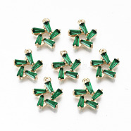 Brass Micro Pave Cubic Zirconia Charms, Light Gold, Long-Lasting Plated, Cadmium Free & Lead Free, Star, Green, 14x12x3mm, Hole: 1.2mm(KK-S359-021C-RS)