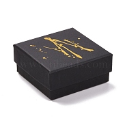 Hot Stamping Cardboard Jewelry Packaging Boxes, with Sponge Inside, for Rings, Small Watches, Necklaces, Earrings, Bracelet, Square, Black, 7.5x7.5x3.5cm(CON-B007-01B)