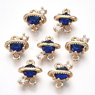 Golden Tone Brass Links connectors, with Glass, Faceted, Planet, Medium Blue, 10x9x5mm, Hole: 1.2mm(GLAA-R212-01A)