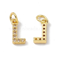 Real 18K Gold Plated Brass Micro Pave Clear Cubic Zirconia Charms, with Jump Ring, Letter.L, 11.5x6x2.5mm, Hole: 3.4mm(KK-E068-VB452-L)