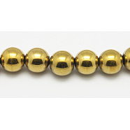 Non-Magnetic Synthetic Hematite Beads Strands, Grade A, Round, Golden Plated, Size: about 12mm in diameter, hole: 1mm, about 35pcs/strand, 15.7 inch(G-D016-2)