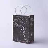 kraft Paper Bags, with Handles, Gift Bags, Shopping Bags, Rectangle, Marble Texture Pattern, Black, 21x15x8cm(CARB-E002-S-E02)