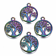Rainbow Color Alloy Pendants, Cadmium Free & Lead Free, Flat Round with Tree of Life, 18.5x15.5x1mm, Hole: 1.6mm(PALLOY-S180-050-RS)