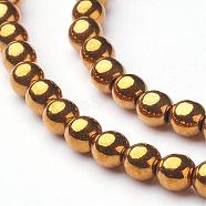 Non-Magnetic Synthetic Hematite Beads Strands, Round, Gold, 3mm, Hole: 0.8~1mm, about 136pcs/strand, 15.7 inch(G-G091-3mm-1)