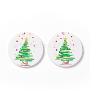 Christmas Acrylic Pendants, DIY Earrings Findings, Flat Round with Christmas Tree, Lime Green, 29.5x2mm, Hole: 1.4mm(SACR-G018-02B)