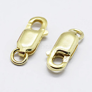 925 Sterling Silver Lobster Claw Clasps, with 925 Stamp, Real 18K Gold Plated, 10.5mm, Hole: 1mm(STER-K167-075A-G-01)
