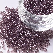 Glass Seed Beads, Trans. Colours Lustered, Round, Rosy Brown, 2mm, Hole: 1mm, 30000pcs/pound(SEED-A006-2mm-116)