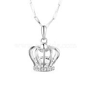 TINYSAND Rhodium Plated 925 Sterling Silver Crown Pendant Necklace, with Cubic Zirconia, Platinum, 17.2 inch(TS-N312-GS)