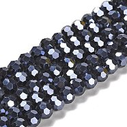Electroplate Opaque Glass Beads Strands, Faceted(32 Facets), Pearl Luster Plated, Round, Black, 8mm, Hole: 1mm, about 66~69pcs/strand, 19.29~19.57 inch(49~49.7cm)(EGLA-A035-P8mm-A18)