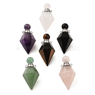 Natural Mixed Stone Openable Perfume Bottle Pendants, Faceted Diamond Perfume Bottle Charms, with Stainless Steel Color Tone 304 Stainless Steel Findings, 37~38.5x18~19mm, Hole: 1.8mm(G-F754-03P)