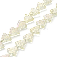 Transparent Electroplate Glass Bead Strands, Rainbow Plated, Christmas Trees, Champagne Yellow, 15.5~16x14.5~15x4.5~5mm, Hole: 1mm, about 40pcs/strand, 25.20~ 25.59(64~65cm)(EGLA-C002-FR05)