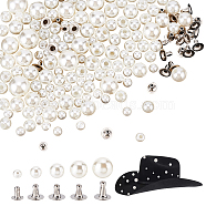 WADORN 260 Sets 5 Style ABS Imitation Pearl Garment Rivets, Iron Semi-Tublar Rivet, for Clothes Bag Shoes Leather Craft, White, Cap: 6~13.5x5~13mm, Hole: 1.8~2.5mm, Stud: 6~8x6~8mm, Pin: 2.5~3mm(FIND-WR0007-53)