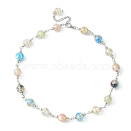 Resin with Gold Foil Round Beaded Chain Necklaces, Platinum, 15.59 inch(39.6cm)(NJEW-JN04361-02)