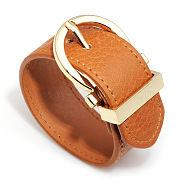 Leather Cord Bracelets, with Alloy Findings, Golden, Dark Orange, 10 inch(25.5cm), 28mm Wide(BJEW-L616-17B)