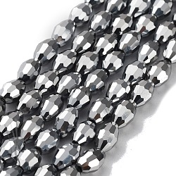 Electroplate Glass Beads Strands, Faceted Oval, Silver Plated, bead: 8mm long, 6mm thick, hole: 1.5mm, about 72pcs/strand(GC881Y-2)