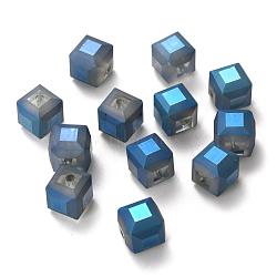 Frosted Crystal Glass Cube Beads Strands, Faceted, Marine Blue, 11x11x11mm, Hole: 1mm, about 79pcs/strand, 33 inch(FGLA-F001-A02)