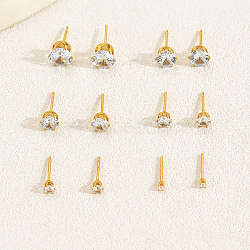 Elegant 12-Piece Zirconia Stud Earrings Set for Women, Real 18K Gold Plated, Size: about 5mm in diameter(RR3783)