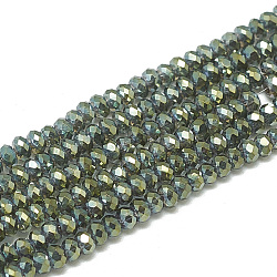 Electroplate Glass Beads Strands, Faceted, Rondelle, Dark Olive Green, 2.5x1.5mm, Hole: 0.8mm, about 160~165pcs/strand, 13.78 inch~14.17 inch(35~36cm)(EGLA-Q112-D06)