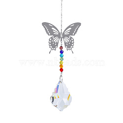 Metal Big Pendant Decorations, Hanging Sun Catchers, Chakra Theme K9 Crystal Glass, Butterfly, Colorful, 32cm(HJEW-PW0001-007C)