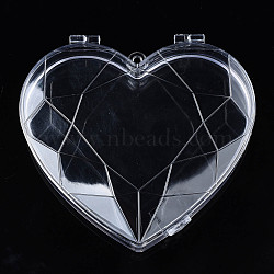 Polystyrene Bead Storage Containers, with Cover, for Jewelry Beads Small Accessories, Heart, Clear, 10.9x11.8x2.7cm, Hole: 4mm, compartment: 114x88mm(CON-S043-058)