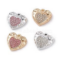 Alloy Rhinestone Pendants, Heart Charm, Platinum & Light Gold, Mixed Color, 15x15x3.5mm, Hole: 1.4mm(PALLOY-P287-17)